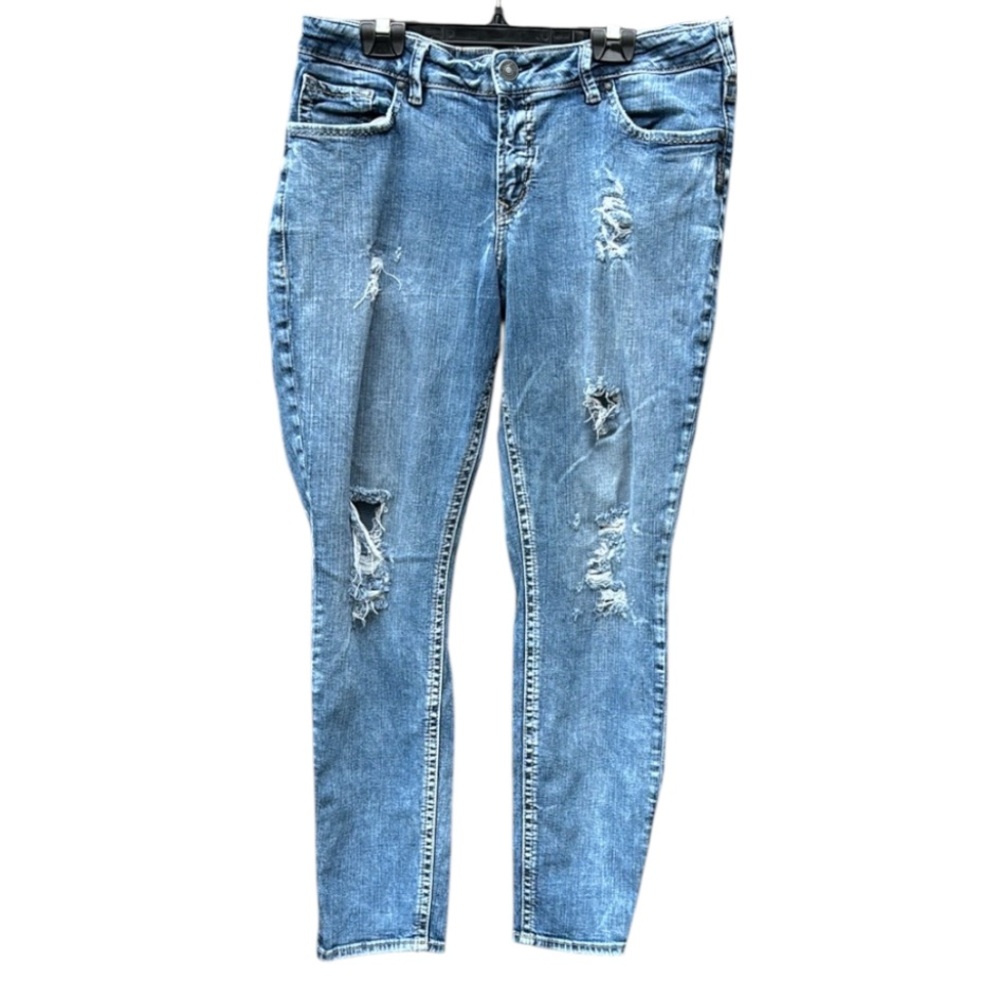 Silver Jeans Women’s Boyfriend Distressed Straight Leg Sz 14